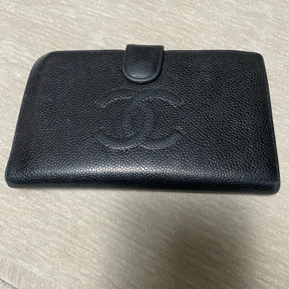 Chanel Caviar Timeless CC French Wallet Black